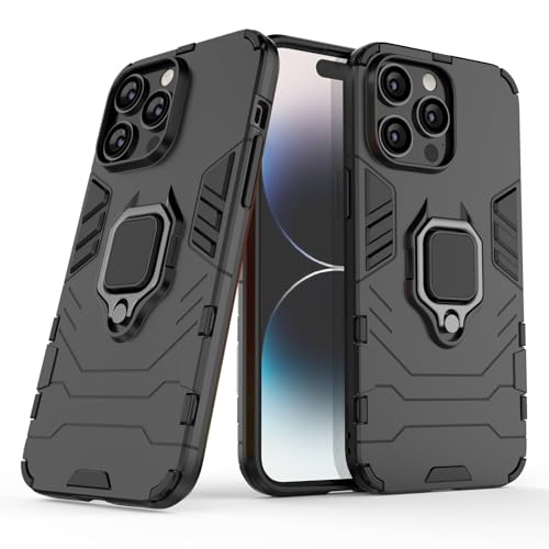 Hülle für iPhone 14 Pro Max Drehbar Ringhalter Cover Magnet Bumper Handyhülle Case Stoßfest Doppelschichter Schutzhülle Outdoor Shock Absorption Mit Ring (iPhone 14 Pro Max, Schwarz) von Max Power Digital