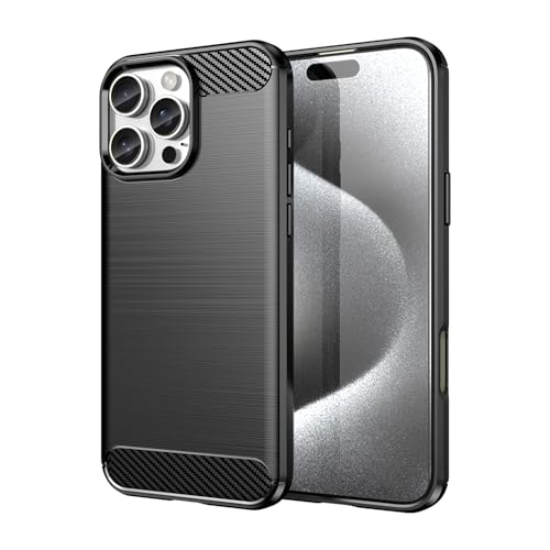 Hülle für iPhone 16 Pro Max Carbon Cover Schutzhülle Handyhülle Silikon Case Stoßfest Kratzfeste Schutzhülle Schwarz Cover Shock [Kabellose Aufladung Kompatibel] (iPhone 16 Pro Max) von Max Power Digital