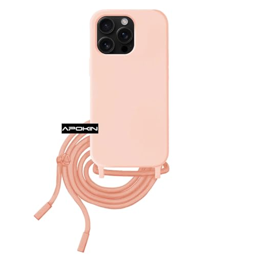 Hülle mit Band für iPhone 16 Pro Max Weiche Silikontasche mit Schnur und Kordel zum Umhängen, handyhülle mit Kette, Lanyard Cover Case with Strap (Nude) von Max Power Digital