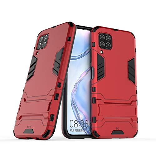 Max Power Digital Hülle für Huawei P40 Lite Standfunktion Handyhülle Stoßfeste Doppelschichter Schutzhülle Bumper Case Cover Outdoor Hart Hardcase Shock Absorption mit Ständer (Huawei P40 Lite, Rot) von Max Power Digital