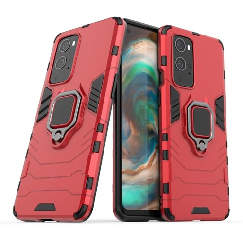 Max Power Digital Hülle für OnePlus 9 Pro Drehbar Ringhalter Cover Magnet Bumper Handyhülle Case Stoßfest Doppelschichter Schutzhülle Outdoor Shock Absorption Mit Ring (OnePlus 9 Pro, Rot) von Max Power Digital