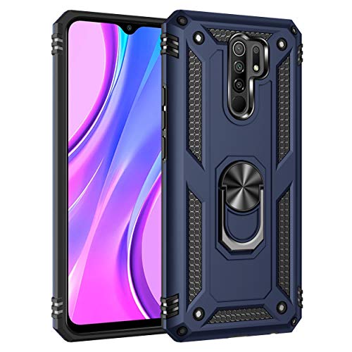 Max Power Digital Hülle für Xiaomi Redmi 9 Standfunktion Drehbar Ringhalter 360 Grad Case Cover Magnet Bumper Handyhülle Outdoor Hart Hardcase Mit Ring (Xiaomi Redmi 9, Blau) von Max Power Digital