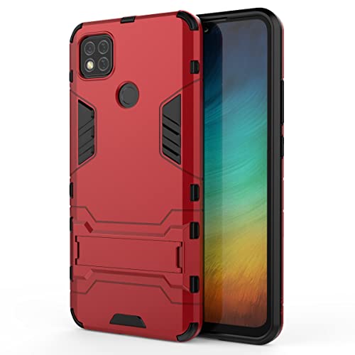 Max Power Digital Hülle für Xiaomi Redmi 9C Standfunktion Handyhülle Stoßfeste Doppelschichter Schutzhülle Bumper Case Cover Outdoor Hart Hardcase mit Ständer (Xiaomi Redmi 9C, Rot) von Max Power Digital