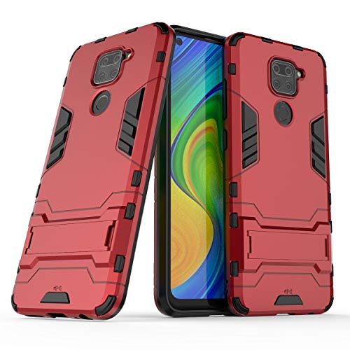 Max Power Digital Hülle für Xiaomi Redmi Note 9 Standfunktion Handyhülle Stoßfeste Doppelschichter Schutzhülle Bumper Case Cover Outdoor Hart Hardcase mit Ständer (Xiaomi Redmi Note 9, Rot) von Max Power Digital