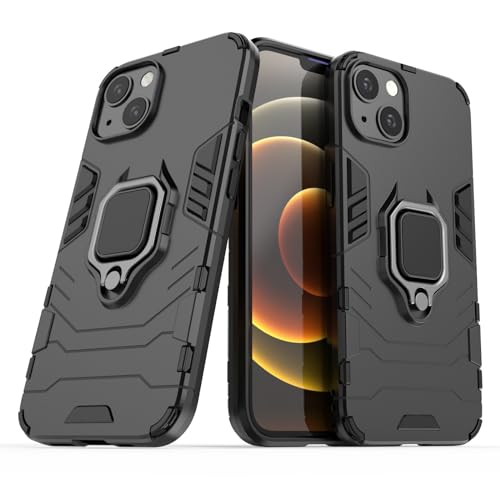 Max Power Digital Hülle für iPhone 13 Drehbar Ringhalter Cover Magnet Bumper Handyhülle Case Stoßfest Doppelschichter Schutzhülle Outdoor Shock Absorption Mit Ring (iPhone 13, Schwarz) von Max Power Digital