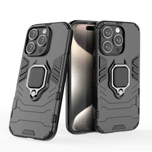 Max Power Digital Hülle für iPhone 16 Pro Drehbar Ringhalter Cover Magnet Bumper Handyhülle Case Stoßfest Doppelschichter Schutzhülle Outdoor Shock Absorption Mit Ring (Schwarz) von Max Power Digital