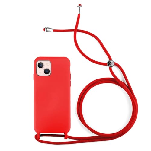 Max Power Digital Hülle mit Band für iPhone 13 Mini Weiche Silikontasche mit Lanyard - Aufhängemöglichkeit am Hals (iPhone 13 Mini, Rot) von Max Power Digital