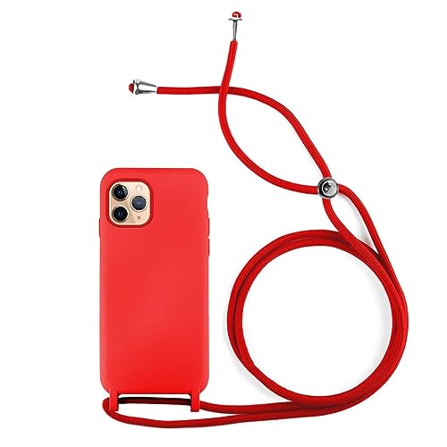 Max Power Digital Hülle mit Band für iPhone 13 Weiche Silikontasche mit Lanyard - Aufhängemöglichkeit am Hals (iPhone 13, Rot) von Max Power Digital