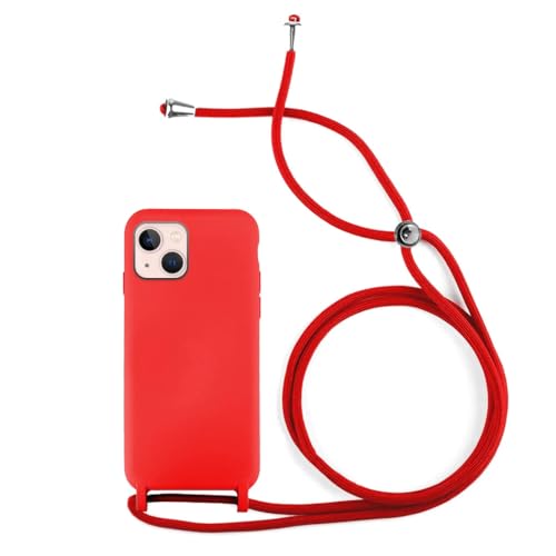 Max Power Digital Hülle mit Band für iPhone 14 Weiche Silikontasche mit Schnur und Kordel zum Umhängen, handyhülle mit Kette, Lanyard Cover Case with Strap (Rot) von Max Power Digital