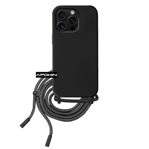 Max Power Digital Hülle mit Band für iPhone 16 Pro Weiche Silikontasche mit Schnur und Kordel zum Umhängen, handyhülle mit Kette, Lanyard Cover Case with Strap (Schwarz) von Max Power Digital