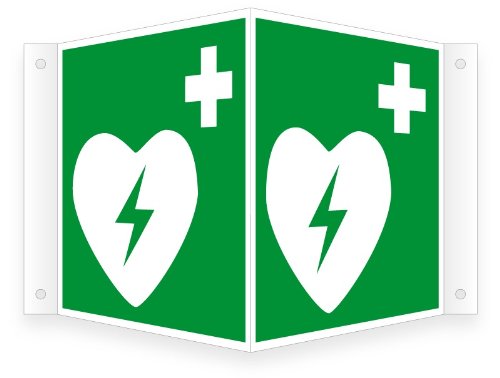 Nasenschild/ Winkelschild | "Defibrillator" gem. ASR A1.3 E010 | in verschiedenen Größen erhältlich | direkt bedruckt von Max Systems