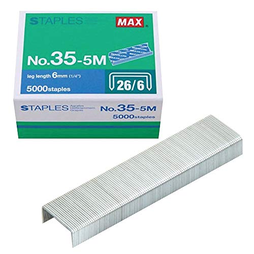 Max 35–5 m Standard Heftklammern für USA; Beinlänge 6 mm (1/10,2 cm); 2 Boxen von 5000 Heftklammern Pro Box für insgesamt 10000 Heftklammern; 100 Heftklammern Pro Stick, für Verwendung mit max hd-50, hd-50r, hd-50 F und anderen Standard-heftgeräten, 0,6 cm Beinlänge, 1,3 cm Krone Breite von Max