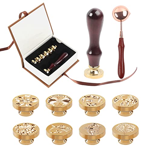 MaxAwe 11 Stk Wachssiegel Stempel Kit, Wachsstempel Vintage Siegelstempel, 8x Messing Köpfe, 1x Holzgriff, 1 Wachsschmelzlöffel mit 1x Geschenkbox, für Umschläge Hochzeitseinladung Einladungsschreiben MaxAwe 11 Stk Wachssiegel Stempel Kit, Wachsstempel Vintage Siegelstempel, 8x Messing Köpfe, 1x Holzgriff, 1 Wachsschmelzlöffel mit 1x Geschenkbox, für Umschläge Hochzeitseinladung Einladungsschreiben von MaxAwe