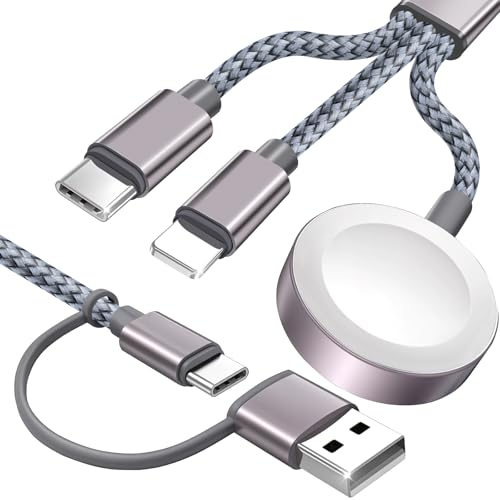 Ladestation für Apple Watch iPhone Ladegerät 3 in 2 USB C Multi Ladekabel kompatibel mit iWatch Ultra/Ultra 2/SE/SE2/10/9/8/7/6/5/4/3/2/1 & iPhone 16/15/14/13/12/11/Galaxy S23 (Grau) von MaxRenard
