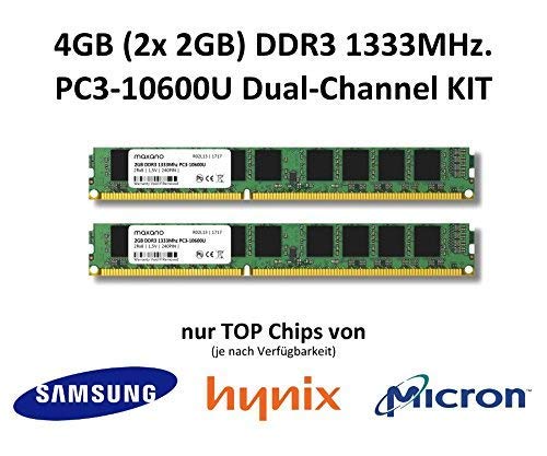 4GB (2X 2GB) Dual-Channel KIT DDR3 1333Mhz PC3-10600U 240 Pin 2Rx8 CL9 Non-ECC 1,5V PC Arbeitsspeicher Memory von Maxano