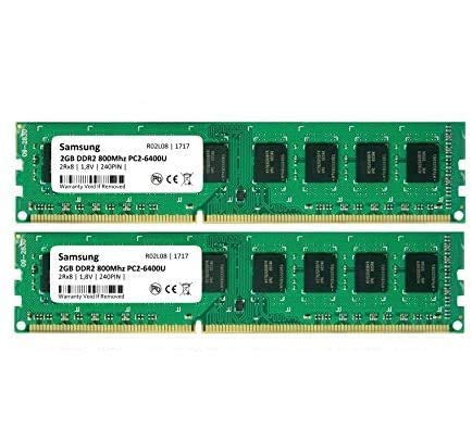 Samsung 4GB Dual-Channel KIT (2X 2GB) DDR2 800Mhz PC2-6400 240pin Desktop Arbeitsspeicher RAM Memory 3rd DIMM von Maxano