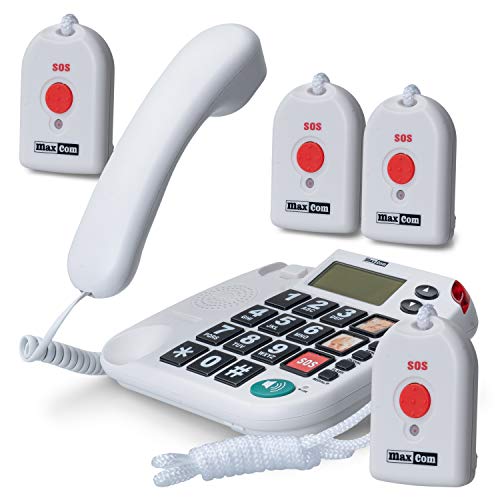 MaxCom KXT481SOS: Seniorentelefon mit Funk Notruf Sender und großen Tasten extra laut; schnurgebundenes Festnetztelefon mit 4X Notrufknopf Hausnotruf für Senioren von Maxcom