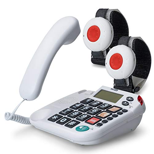 Maxcom KXTSOS: Seniorentelefon mit Funk-Notruf-Sender, schnurgebundenes Festnetztelefon mit Zwei Armbandsendern, großen Tasten, Adapterstecker, hörgerätekompatbel Maxcom KXTSOS: Seniorentelefon mit Funk-Notruf-Sender, schnurgebundenes Festnetztelefon mit Zwei Armbandsendern, großen Tasten, Adapterstecker, hörgerätekompatbel von Maxcom