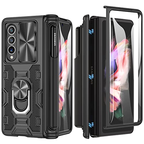 Maxdara Z Fold 3 Case, Full-Body Dual Layer Rugged Case with S Pen Holder & Hinge Protection & Slide Camera Cover & Built-in Screen Protector & Kickstand for Samsung Galaxy Z Fold 3 5G (Black) von Maxdara