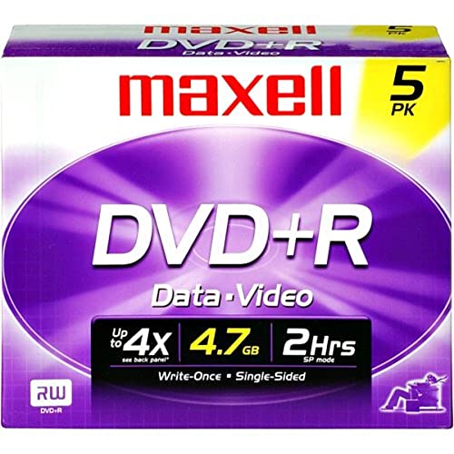 Maxell 639002 DVD-Wiedergabeformat für einmaliges Schreiben, DVD-Wiedergabe, 4,7 GB, DVD + R, 10 mm, 5 Stück von Maxell