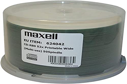Maxell CD-R 80 Min/700 MB 52 x Voll Bedruckbar in Terrine 50 Einheiten von Maxell