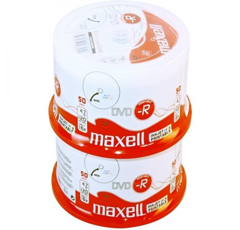 Maxell DVD-Rohling DVD-R 4,7 GB Maxell 16x Speed fullprintable in Cakebox 100 Stk von Maxell