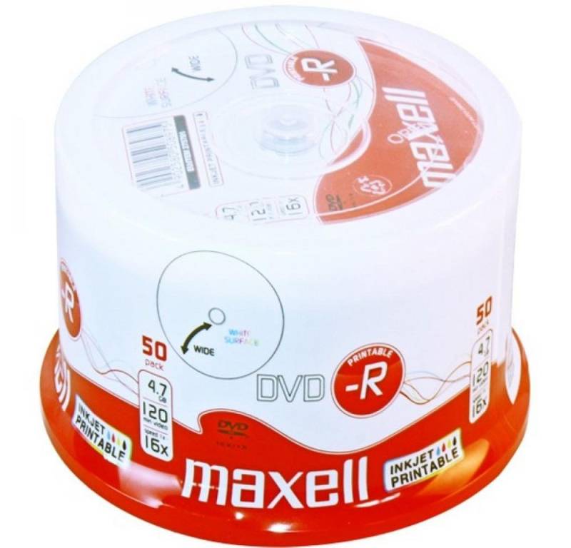 Maxell DVD-Rohling DVD-R 4,7 GB Maxell 16x Speed fullprintable in Cakebox 50 Stk von Maxell