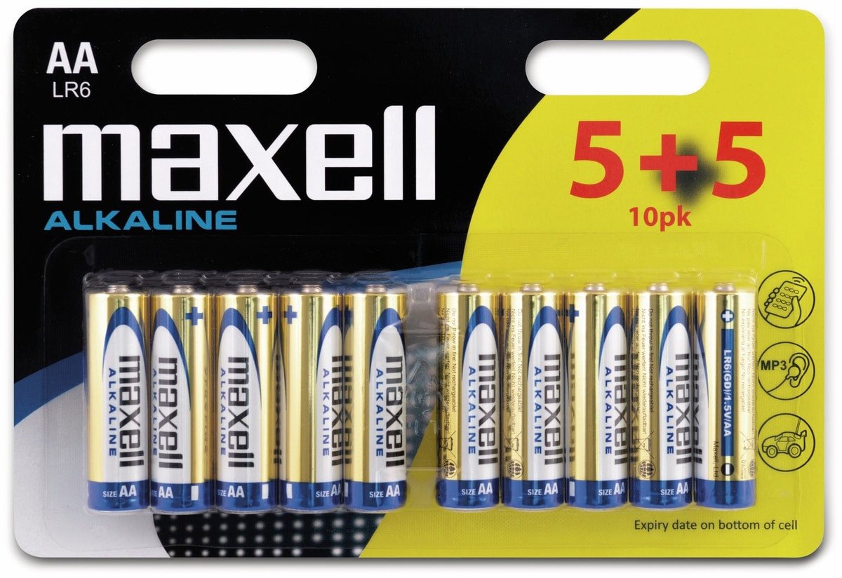 Maxell MAXELL Mignon-Batterie Alkaline, AA, LR6, 10 Stück Batterie von Maxell