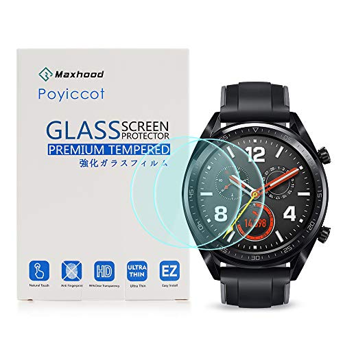 Maxhood Displayschutzfolie für Huawei Watch GT, gehärtetes Glas, 9H, T2.5 D, abgerundete Kanten, kratzfest, gehärtetes Glas, 2 Stück von Maxhood