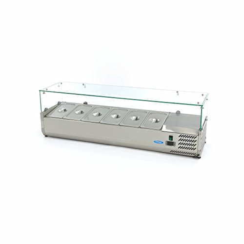 Maxima Aufputz-Kühlvitrine 140 cm breit für 6 x 1/3 GN-Behälter – Kühlvitrine – Einzigartiger Kühlzyklus – Gastronomie Kühlvitrine von Maxima
