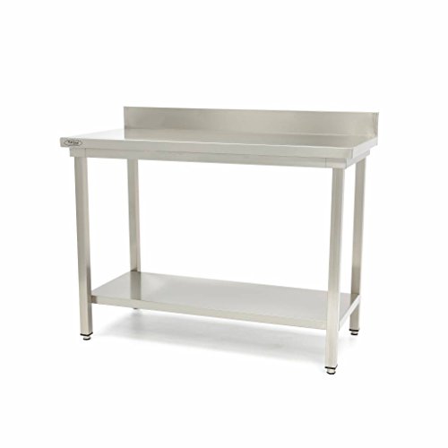 Maxima Gastro Edelstahltisch - 140 x 60 cm - Einstellbare Höhe - mit Backsplash und Lagerregal von Maxima