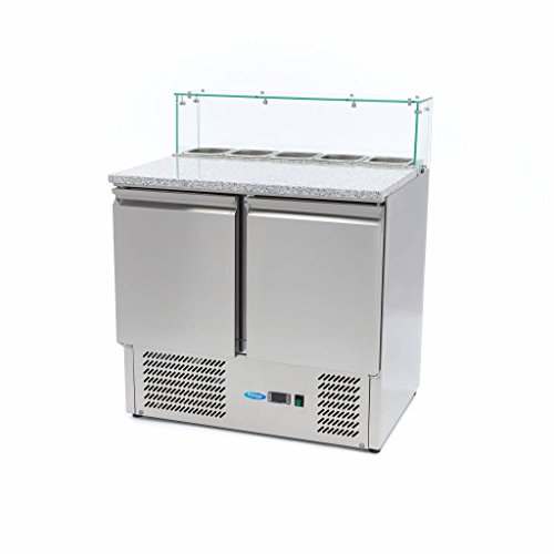 Maxima Gastro Pizzakühltisch - 90 cm - 2 Türen - Passt 5 x 1/6 GN - inkl. Glasabdeckung von Maxima