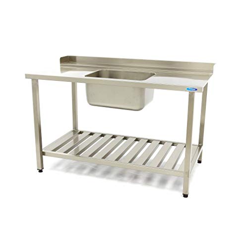 Maxima Gastro Geschirrspültisch - 160 x 75 cm - rechts - mit Waschbecken und Backsplash - inkl. Lagerregal von Maxima