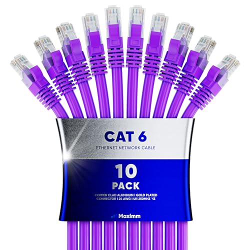 Maximm Cat 6 Ethernet-Kabel, 0,9 m, 10 Stück, Hochgeschwindigkeitslankabel, Internetkabel, Patchkabel und Netzwerkkabel, UTP, 10 Gbit/s, 550 MHz Ethernet-Kabel, Lila von Maximm
