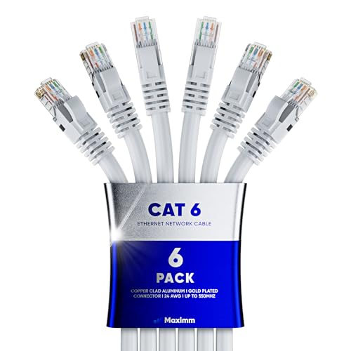 Maximm Cat 6 Ethernet-Kabel, 1,2 m, (6er-Pack) Cat6-Kabel, LAN-Kabel, Internetkabel und Netzwerkkabel – UTP (weiß) von Maximm