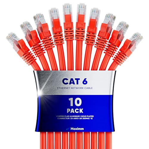 Maximm Cat 6 Ethernet-Kabel, 6,1 m, 10 Stück, Hochgeschwindigkeits-LAN-Kabel, Internetkabel, Patchkabel und Netzwerkkabel, UTP, 10 Gbit/s, 550 MHz Ethernet-Kabel, Orange von Maximm