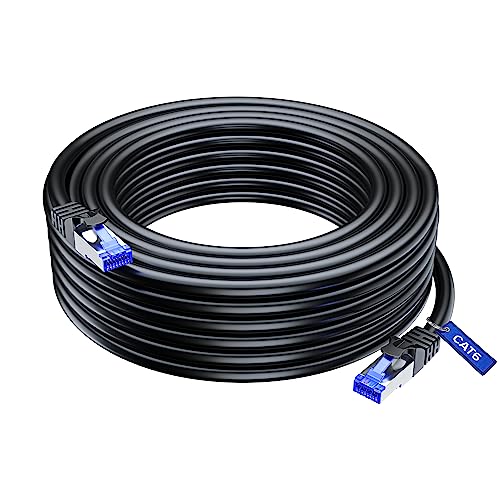 Maximm Cat6 Robustes Outdoor-Kabel, 15,2 m, Schwarz, reines Kupfer, wasserdichtes Ethernet-Kabel, geeignet für direkte Erdverlegung. von Maximm