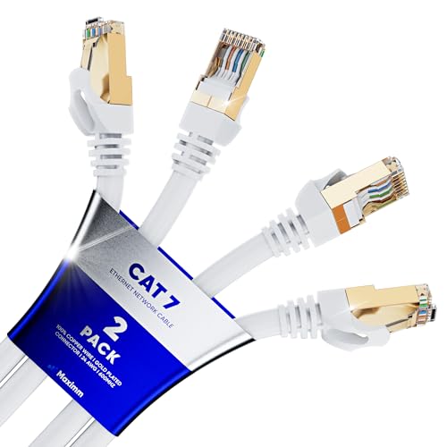 Maximm Cat7 Ethernet-Kabel, 3,6 m, 2 Stück, Weiß, 10 Gbit/s, 600 MHz, doppelt geschirmt, UTP, Patch- und Netzwerkkabel von Maximm