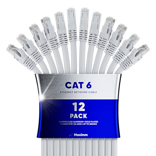 Maximm Short Cat 6 Ethernet Kabel 3ft (12er Pack) High Speed, Internet Kabel (Cat 6 Kabel, Cat6 Kabel, RJ45 Kabel, LAN Kabel, Netzwerkkabel) weiß von Maximm