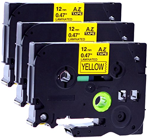 3 Schriftbandkassetten kompatibel zu Brother Tze-631 schwarz auf gelb 12mm breit x 8m lang laminiert von Maximustrade