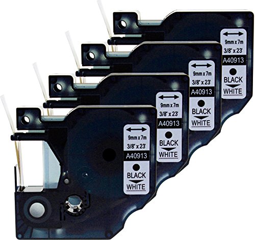 Maximustrade 4x Schriftbandkassette kompatibel für Dymo D1 40913 S0720680 schwarz auf weiß 9mm lang laminiert kompatibel für Dymo LabelPOINT & LabelManager von Maximustrade