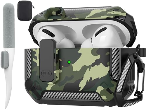 Maxjoy Airpods Pro 2./1. Generation Hülle mit Schloss, AirPods Pro 2 Schutzhülle mit Schlüsselanhänger, kompatibel mit Apple Airpods Pro 2 2023 USB C Kabel 2022 Lightning Kabel/Pro 2019, Grün Camo von Maxjoy