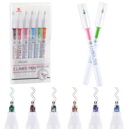 Maxmoc Zwei Linien Stifte, 6 Stück Two Line Pens, Bunte Zwei-Linien-Stifte Set, Handlettering Stifte mit Doppellinien, Dual-Tip-Pen, Fineliner-Stifte für Kunst Zeichnen Lettern Grußkarten von Maxmoc