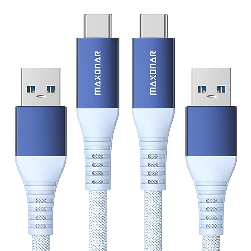 Maxonar 2 Stück USB C Schnellladekabel 10Gbit/s Daten USB A Android Auto Kabel QC3.0 3.1A Datenübertragungs Kabel USB3.2 Gen2 für Samsung S23/S22/S21 Note20 Galaxy Z Flip5 Pixel 8 Pro 1M/3.3ft-Blau von Maxonar