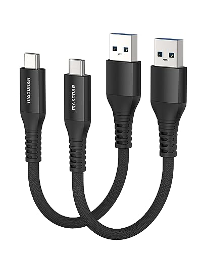 Maxonar USB C Kabel Kurz 15cm/0.15M 2Stück 10Gbps USB3.2 Gen2 Datenkabel Typ C Android Auto QC3.0 3.1A USB A auf C für Samsung Note20 Galaxy S23/S22/S21 Galaxy Z Flip5 Pixel 8 Pro OnePlus11-Schwarz von Maxonar