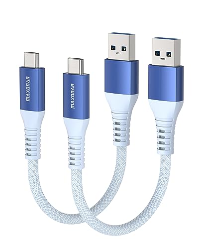 Maxonar USB C Kabel Kurz 20cm/0.2M [2Stück] 10Gbps USB3.2 Gen2 Datenkabel Typ C Android Auto QC3.0 3.1A USB A auf C für Samsung Note20 Galaxy S23/S22/S21 Galaxy Z Flip5 Pixel 8 Pro OnePlus11-Blau von Maxonar