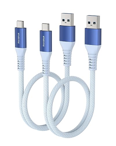 Maxonar USB C Kabel Kurz 50cm/0.5M [2Stück] 10Gbps USB3.2 Gen2 Datenkabel Typ C Android Auto QC3.0 3.1A USB A auf C für Samsung Note20 Galaxy S23/S22/S21 Galaxy Z Flip 5 Pixel 8 Pro OnePlus 11-Blau von Maxonar