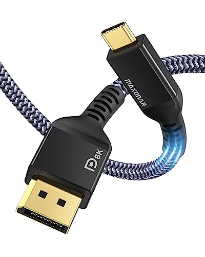 Maxonar USB C auf DisplayPort Kabel 8K@60Hz 1.8M/6FT 4K@60Hz/144Hz/120Hz 5K@60Hz 2K@240Hz Thunderbolt 3 zu DisplayPort HBR3 Typ C DP 1.4 für MacBook Pro, M1 Pro/Max,Mac Mini VESA-Zertifiziert Schwarz von Maxonar