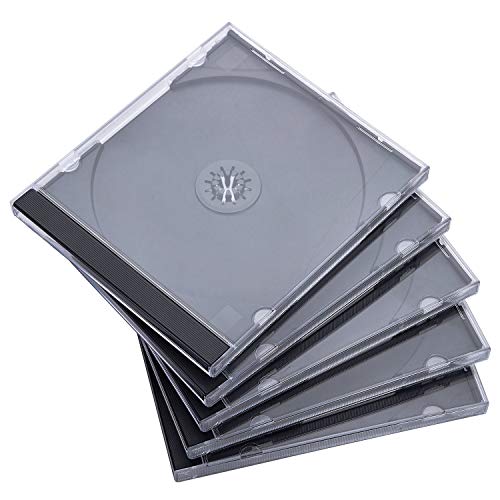 MAXTEK 10,4 mm Standard Single CD Jewel Case Klar mit montiert schwarz Tablett, 50 Stück von Maxtek
