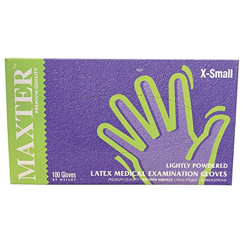 Maxter - Packung mit 100 Stück Einmalhandschuhe aus reinem Latex Farbe weiß, unsteril, puder (XS) von Maxter